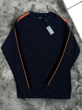 Only & Sons Navy Knit Sweater w/ Orange Stripe